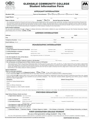 Glendale Community College Student Information Form