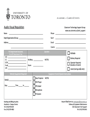 University of Toronto Audio Visual Requisition Form