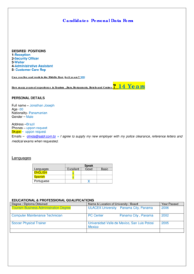 Candidates Personal Data Form