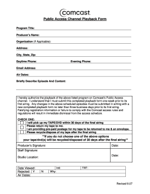 Public Access Channel Playback Form