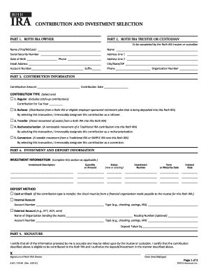 Roth IRA Contribution and Investment Selection Form