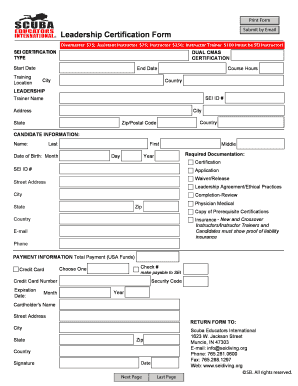 Scuba Educators International Leadership Certification Form