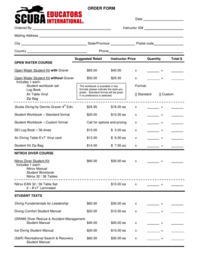 Scuba Diving Course Order Form