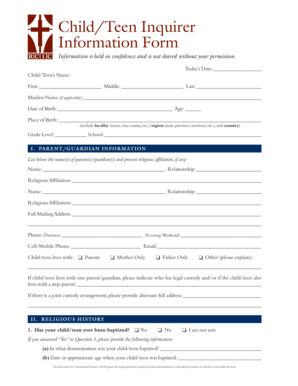 Child/Teen Inquirer Information Form