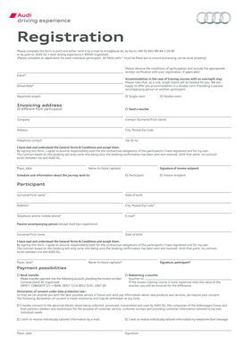 Anmeldeformular für Audi Fahr-Erlebnis