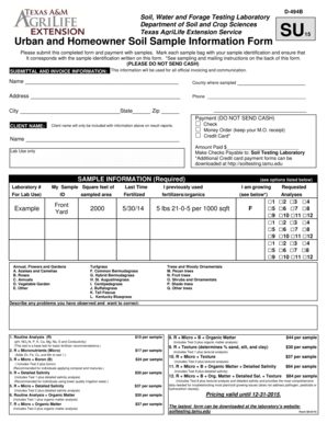 Urban and Homeowner Soil Sample Information Form