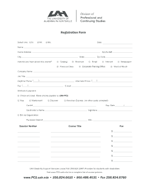 UAH Professional Continuing Studies Registration Form