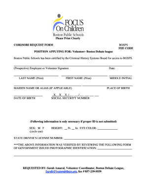 CORI/SORI Request Form