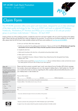 HP MORE Cash Back Claim Form