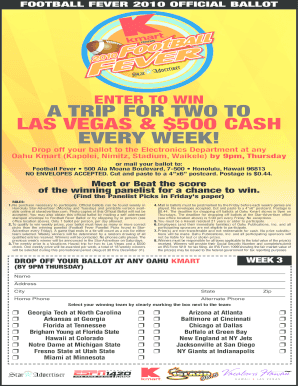 Football Fever 2010 Official Ballot
