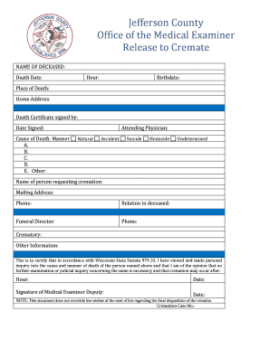Wisconsin Release to Cremate Form