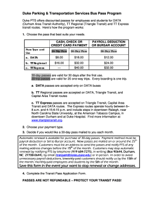 Duke University Transit Pass Application
