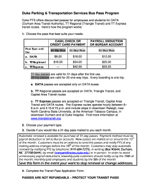 Duke University Transit Pass Application