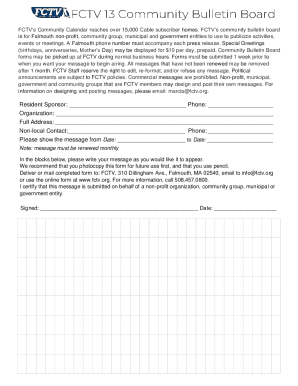 FCTV Community Bulletin Board Form
