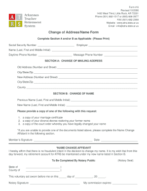 Arkansas Teacher Retirement System Change of Address/Name Form