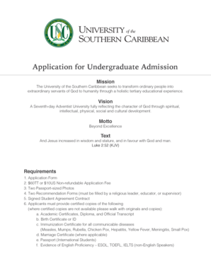 University of the Southern Caribbean Undergraduate Admission Application