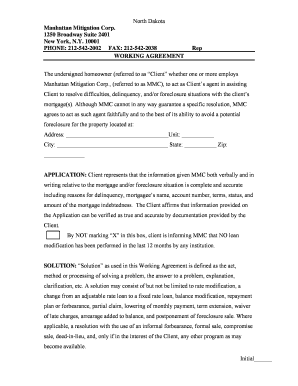 Working Agreement for Mortgage Foreclosure Assistance