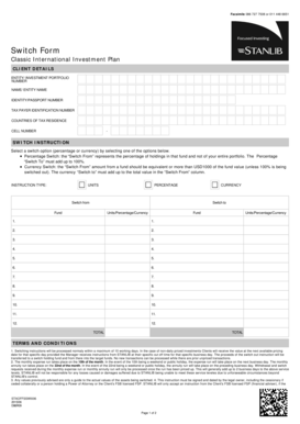 STANLIB Investment Switch Form