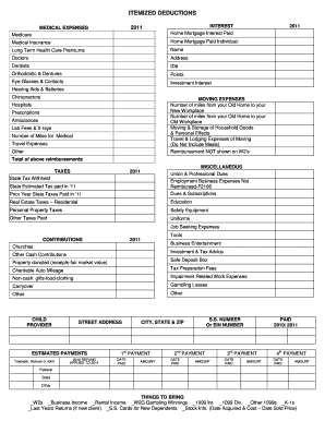 2011 Itemized Deductions Form