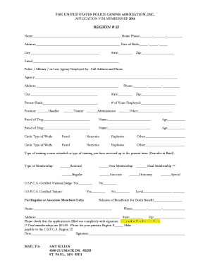 Fillable Online Printable Membership Application - USPCA Region 12 Fax Email Print - pdfFiller