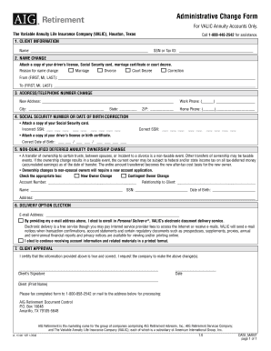 VALIC Annuity Account Administrative Change Form