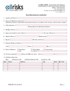Pawn Shop Insurance Application