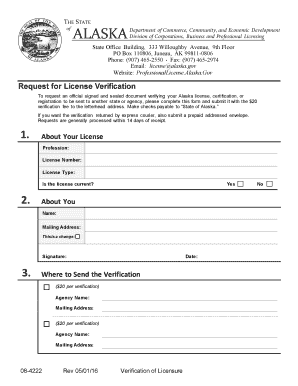 Alaska License Verification Request Form