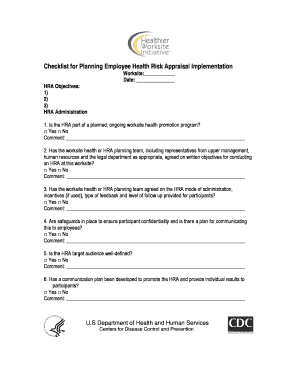 Employee Health Risk Appraisal Implementation Checklist