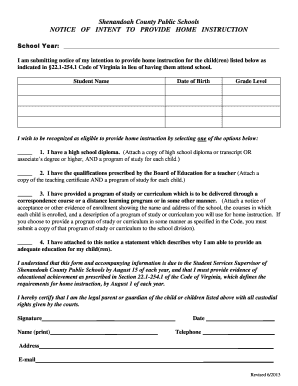 Virginia Home Instruction Notice