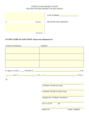 Praecipe for Subpoena