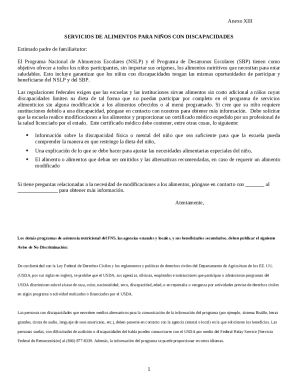 Meal services to children with disibilities