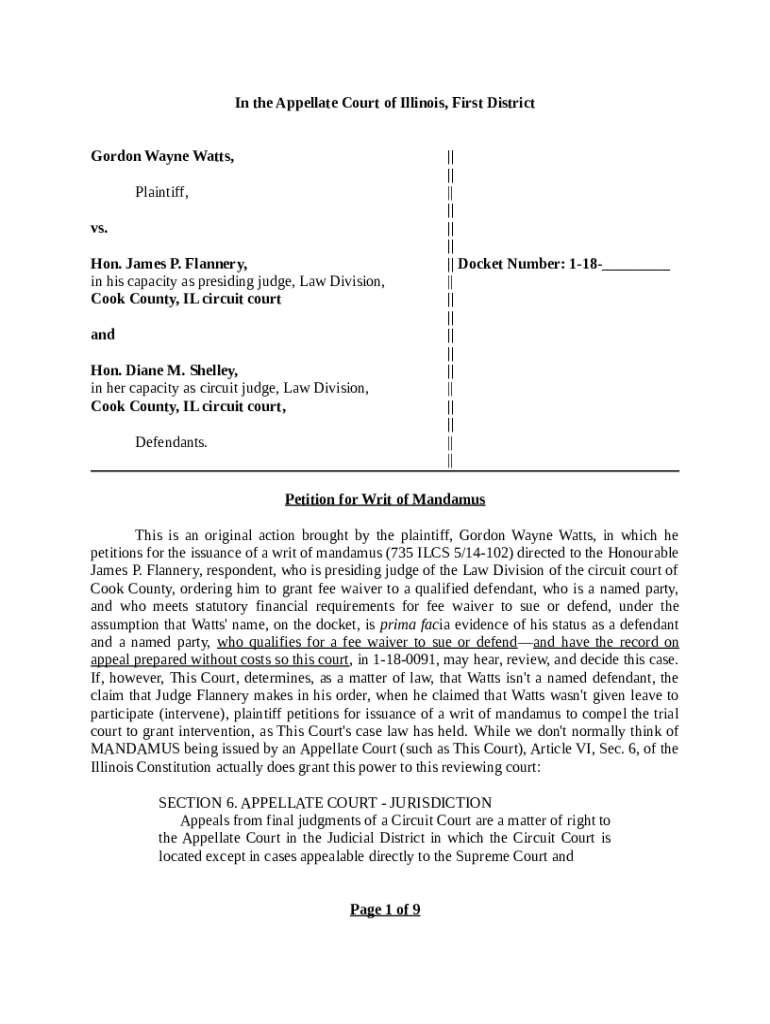 Petition for Writ of Mandamus Preview on Page 1