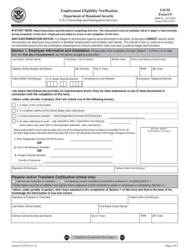 Fillable Online Form I-9 11/14/2016 N - Fill and Sign Printable ...