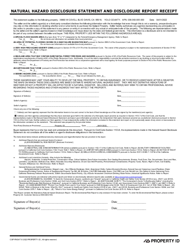California Natural Hazard Disclosure Statement - Blank Fillable ...