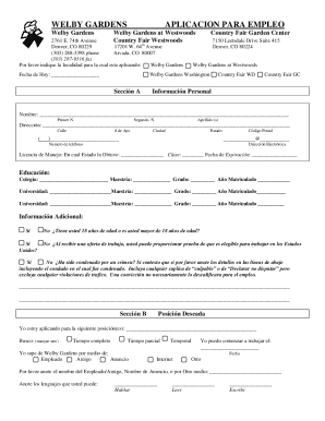 Welby gardens application for employment