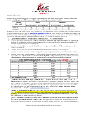 Carta a los padres para los programas de comidas ...