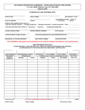 Hydrostatic Line Tightness Test