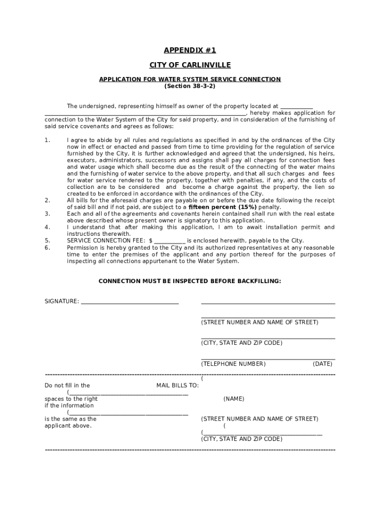 Application for Water System Service Connection Doc Template | pdfFiller