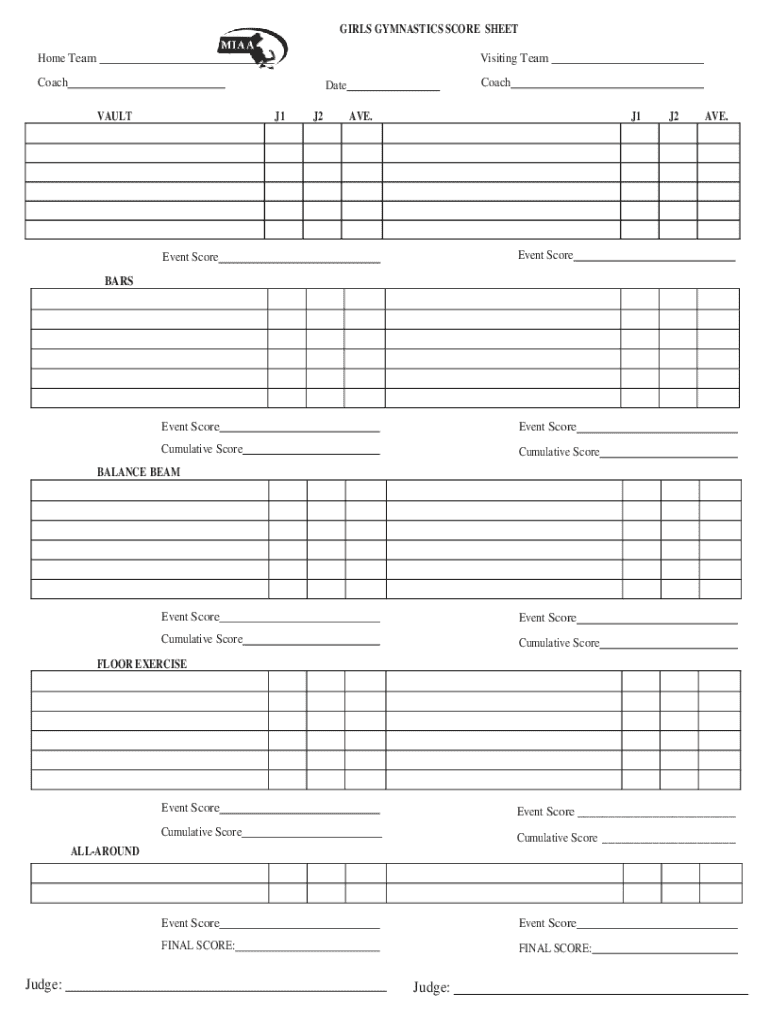 Girls Gymnastics Score Sheet Preview on Page 1