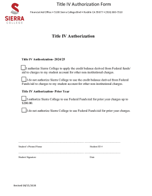 Fillable Online Title Iv Authorization Form 2024/25 - Sierra College ...