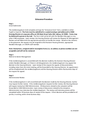 Grievance procedure - chispa housing