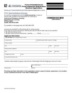 Funeral Establishment Prearrangement Registration Renewal Application. Renew your Funeral Establishment Prearrangement Registration License.