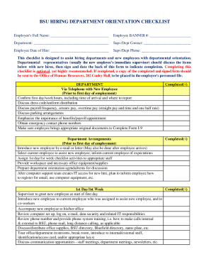 BSU HIRING DEPARTMENT ORIENTATION CHECKLIST