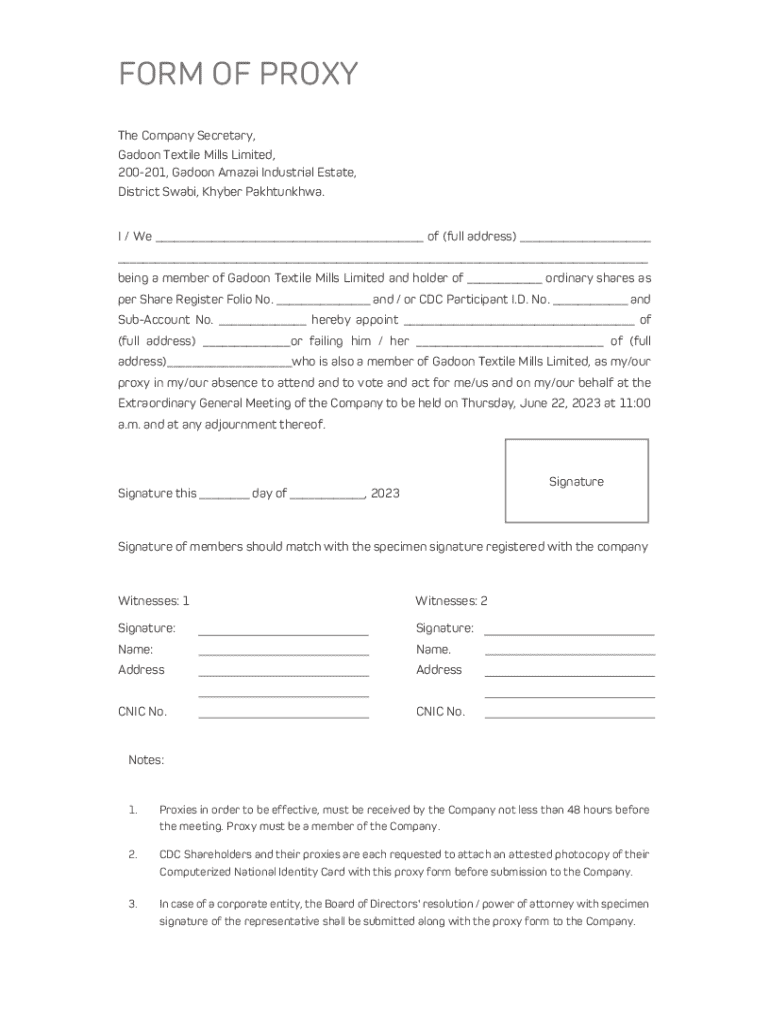 Fillable Online Proxy Form for Extraordinary General Meeting - Gadoon ...