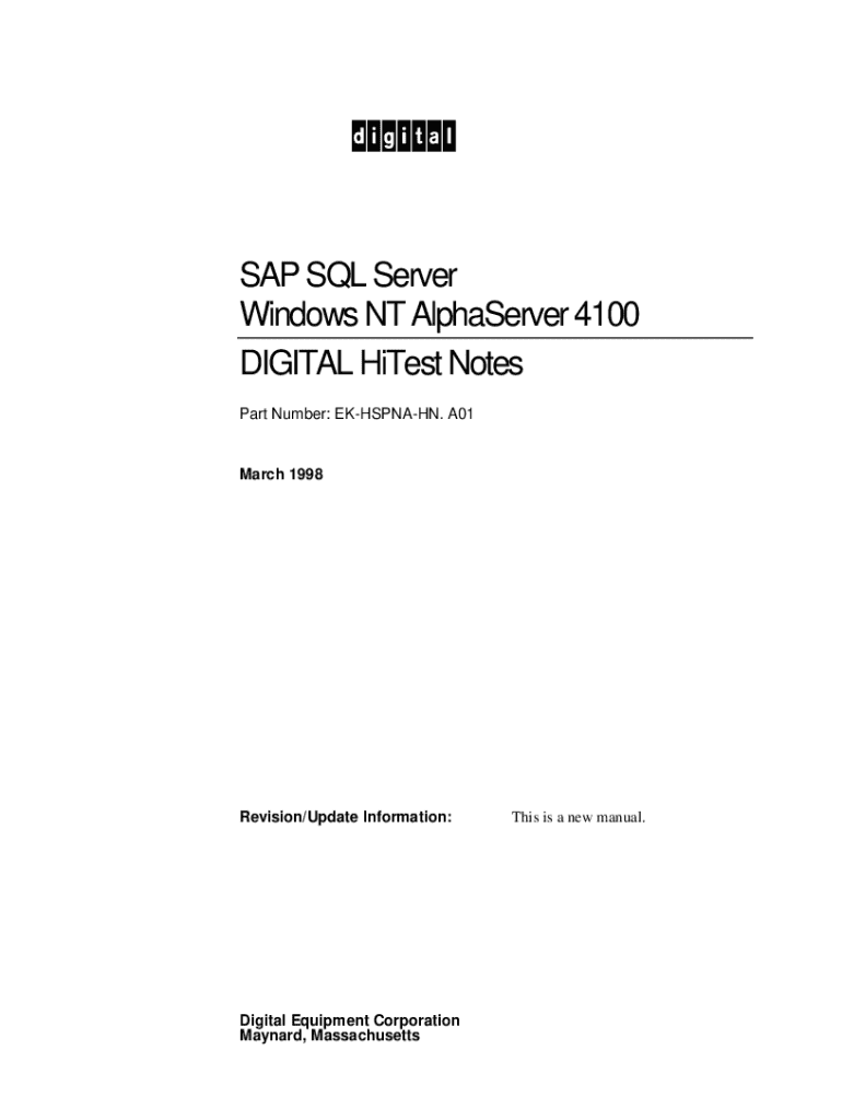 Fillable online hitest notes for sap sql server windows nt alphaserver