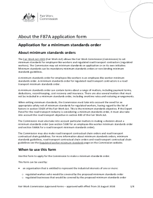 Form F87 A - Application for a minimum standards order