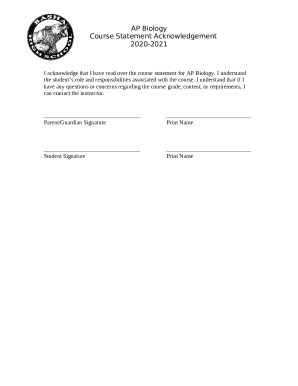 Ap Biology Course Statement Acknowledgement