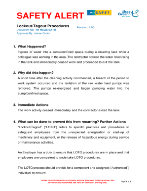 Fillable Online Lockout Tagout Procedures Safety Alert 2023 Fax Email Print - pdfFiller