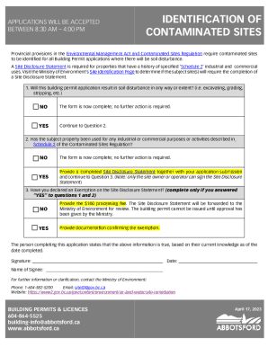 2023 Identification of Contaminated Sites Form COA. Identification of Contaminated Sites Form