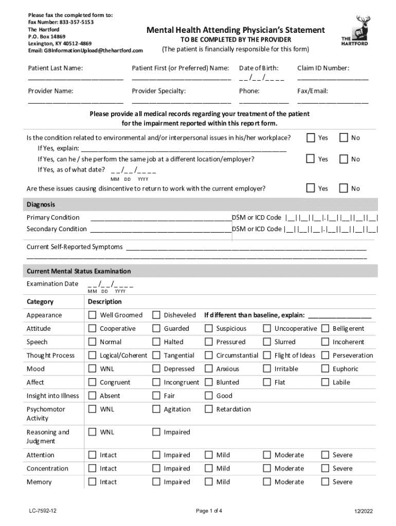 The Hartford Mental Health Attending Physician s Statement Preview on Page 1